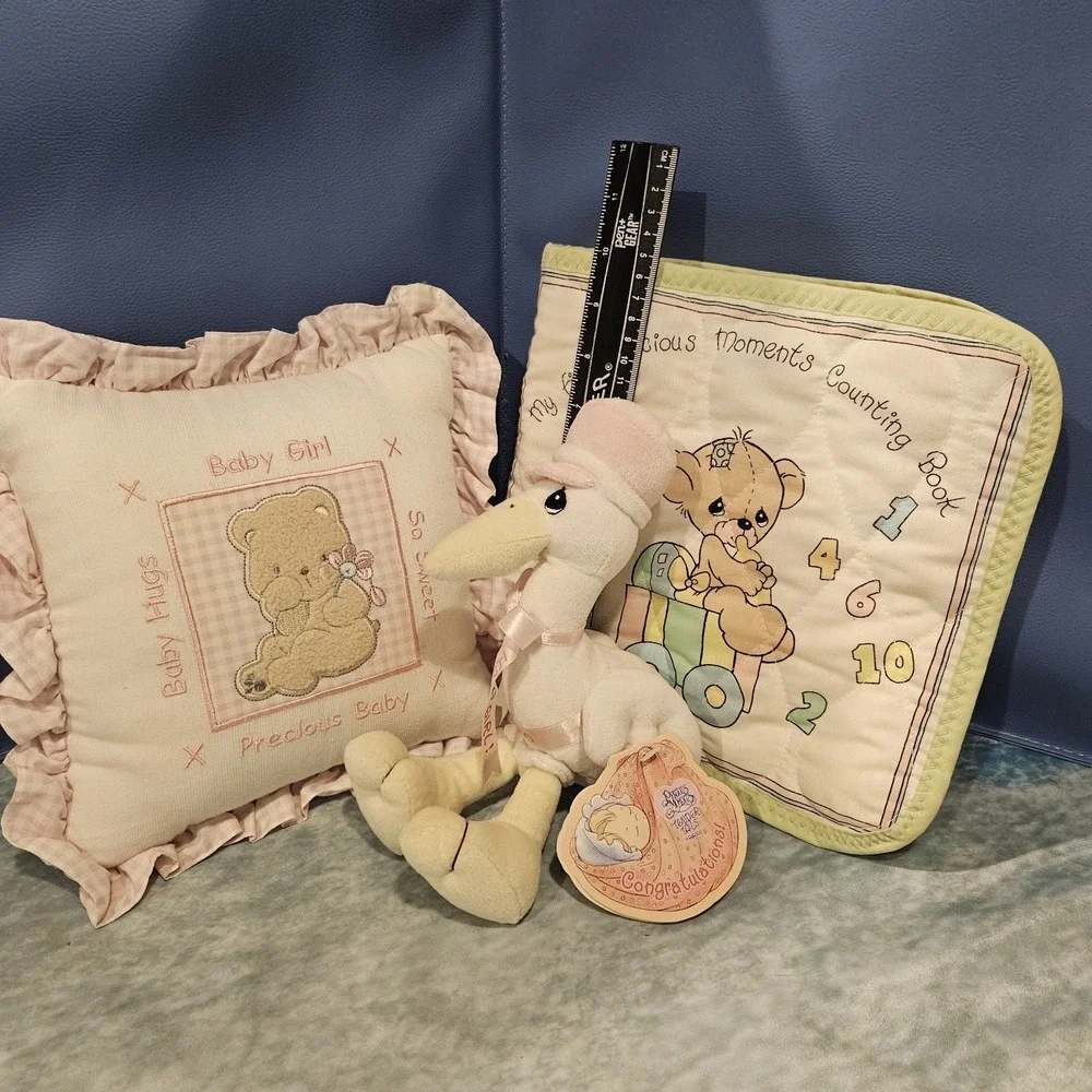 Vintage Baby Girl Plush‎ Keepsake Bundle Stork 